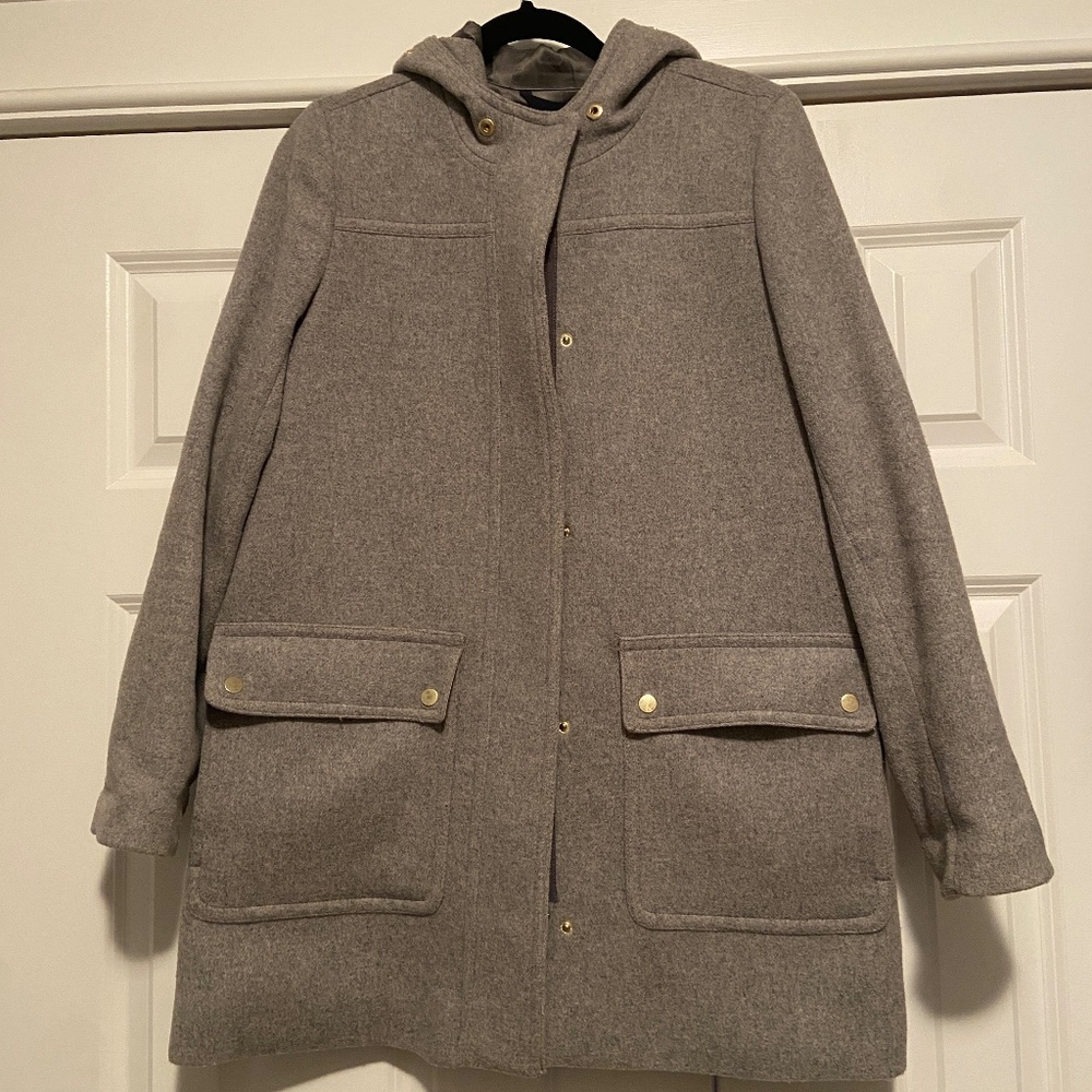 JCrew Gray Hooded Coat